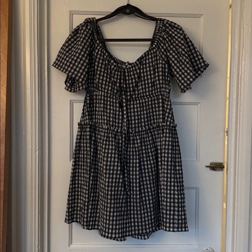 Ganni Black and White Plaid Dress